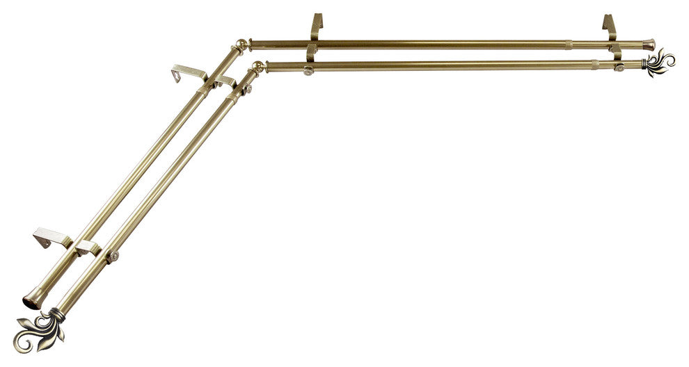 Giles 13/16" Double Corner Window Curtain Rod, Antique Brass, 48-84"