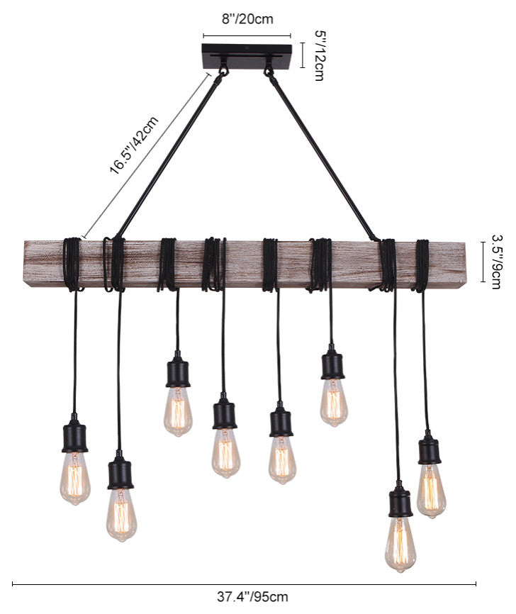 8 Light Wooden Rope Kitchen Island Linear Pendant