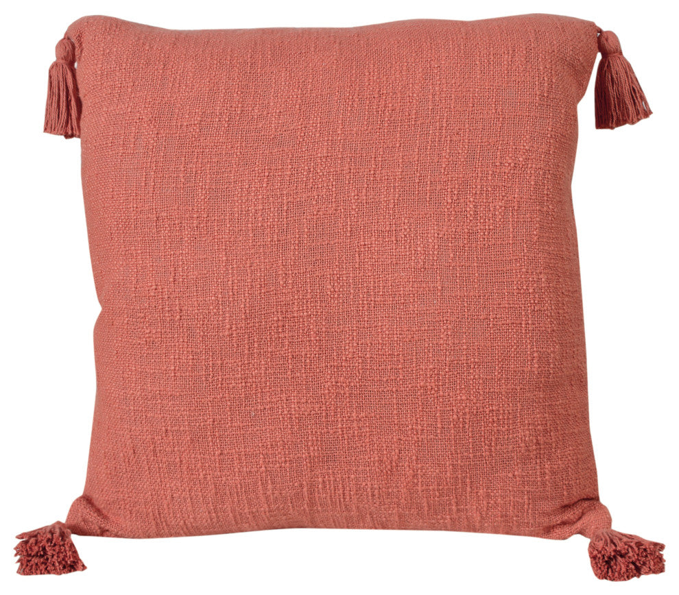 Ox Bay Handwoven Red/Orange Solid Organic Cotton Pillow Cover, 20"x20"