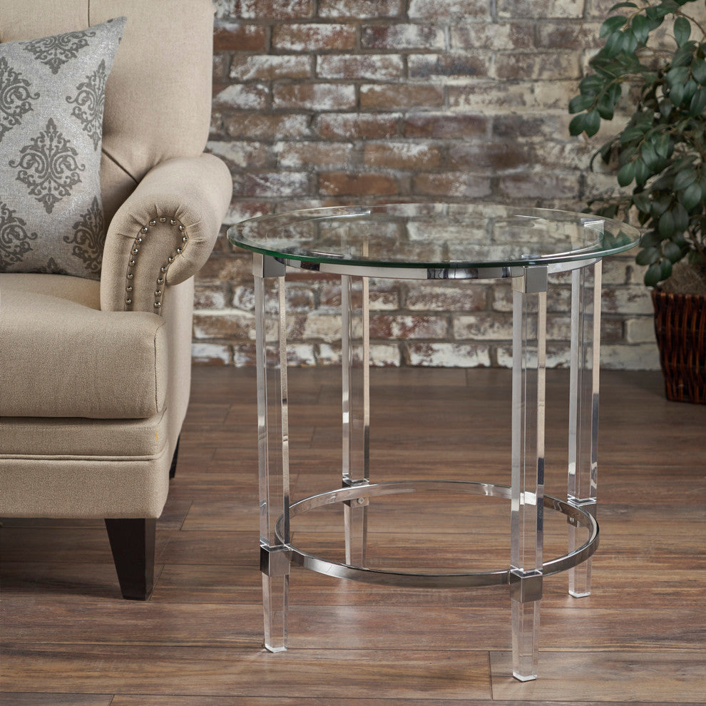 GDF Studio Orson Acrylic and Tempered Glass Square Circular End Table