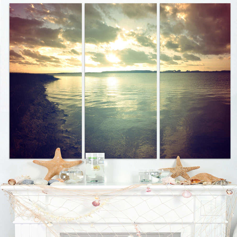 "Dark Seascape With Cloudy Sky" Metal Wall Art, 3 Panels, 36"x28"