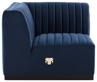 Conjure Channel Tufted Performance Velvet 6-Piece Sectional, Black Midnight Blu