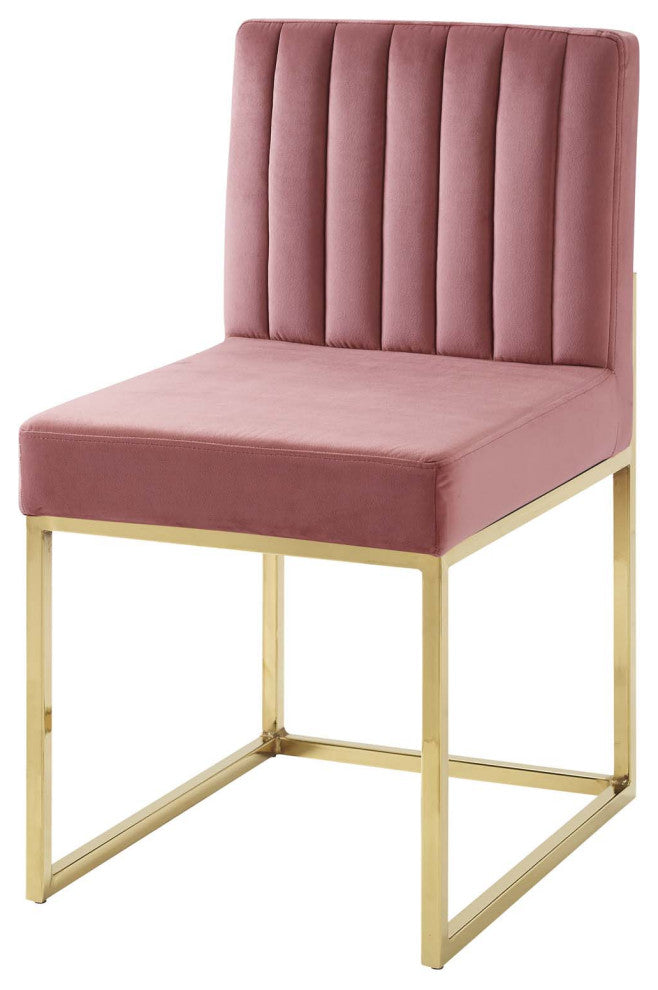 Side Dining Chair, Set of 2, Velvet, Metal, Gold Pink, Modern, Bistro Restaurant