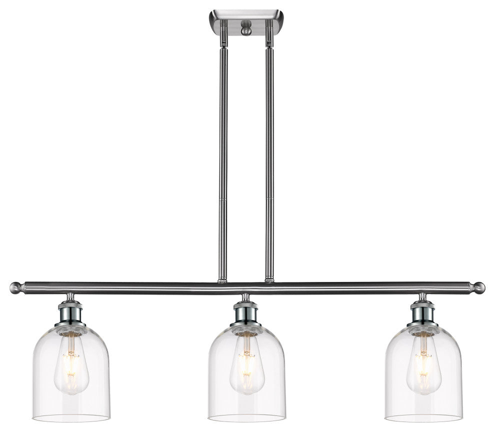 Ballston-Bella 3-Light 36" Stem Island Light, Brushed Satin Nickel, Clear