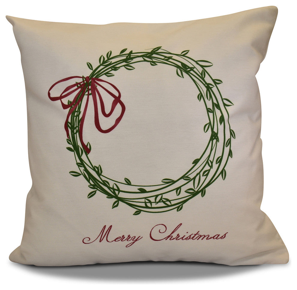 Decorative Holiday Outdoor Pillow, Word Print, Green, 20"x20"