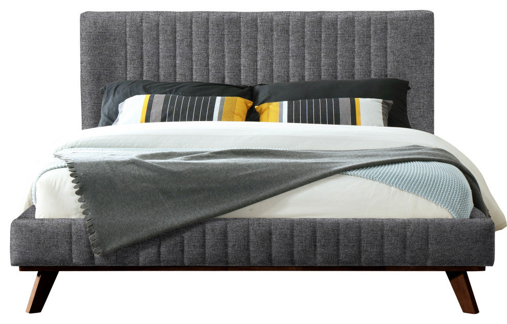 Omax Decor Sven Upholstered Platform Bed, Dark Grey, Queen