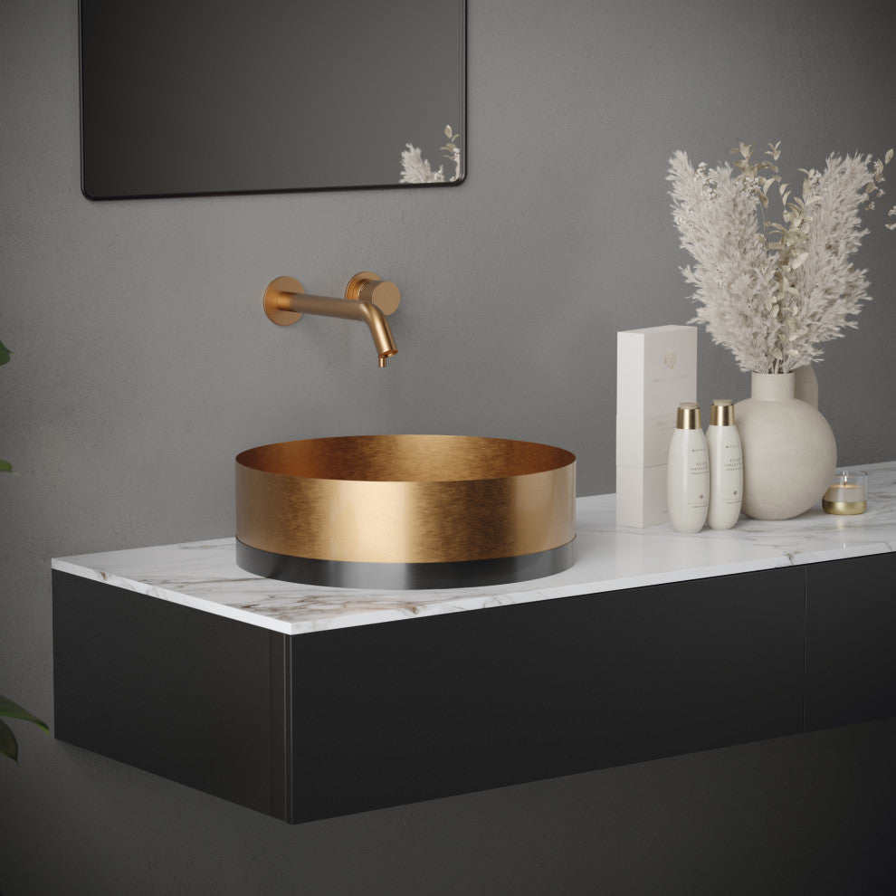 Karran Cinox Stainless Steel Round Vessel Sink, Brushed Copper and Gunmetal Grey