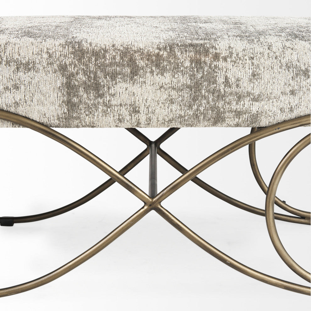 Ayla Light and Dark Gray Fabric Seat With Antique Gold Metal Frame Bench