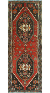 Fine Vintage Distressed Ardalan Rust/Charcoal Runner, 3'9 x 10'6