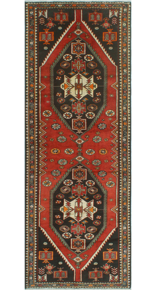 Fine Vintage Distressed Ardalan Rust/Charcoal Runner, 3'9 x 10'6