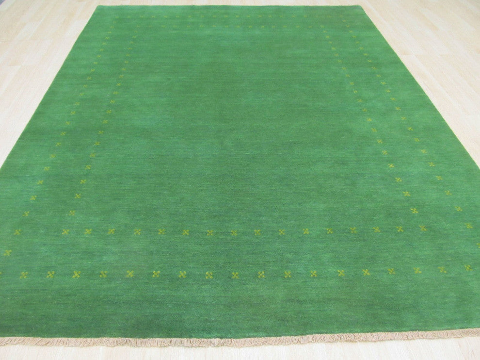 Handmade Wool Green Transitional Solid Lori Baft Rug, 10' X 14'