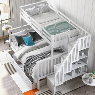 Gewnee Stairway Twin-Over-Full Bunk Bed with Drawer in White