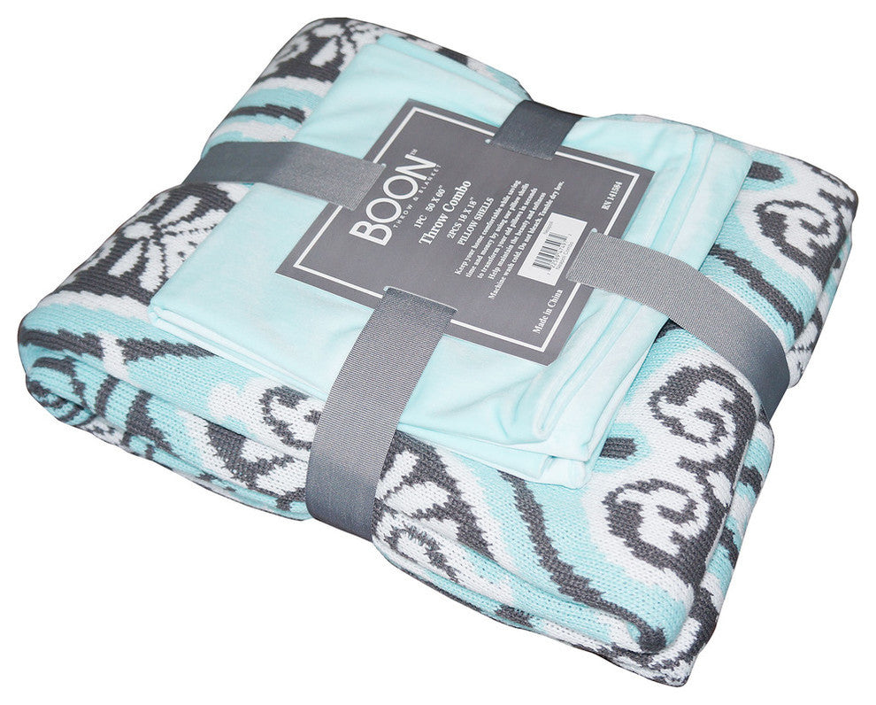 Neapoli Knitted Throw and Matching Pillow Shell Combo 3-Piece Set, Neapoli
