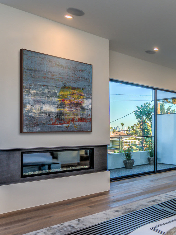 "Yellow Owl" Floater Framed Painting Print on Canvas, 24"x24"