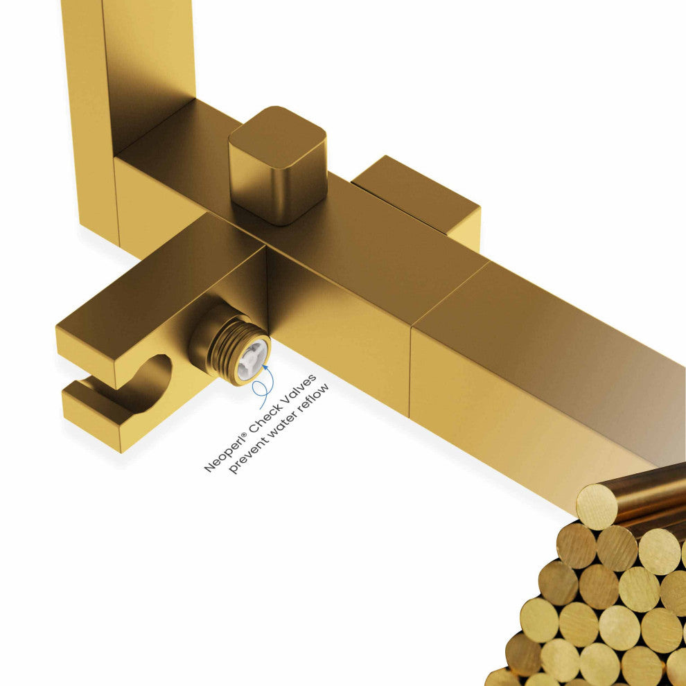 Cube Single Handle Floor Mount Tub Filler With Hand Shower, Brushed Gold
