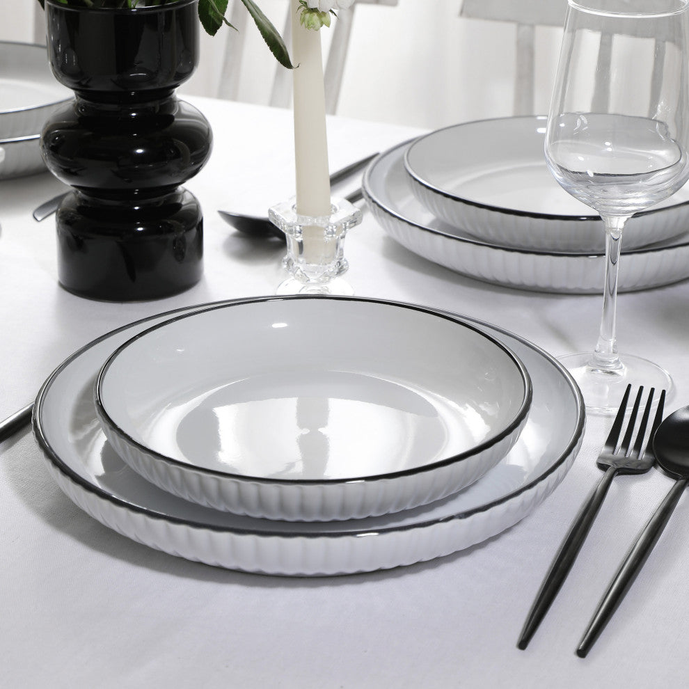 Christian Siriano Lustra Stoneware 16 Piece Dinnerware Set, White