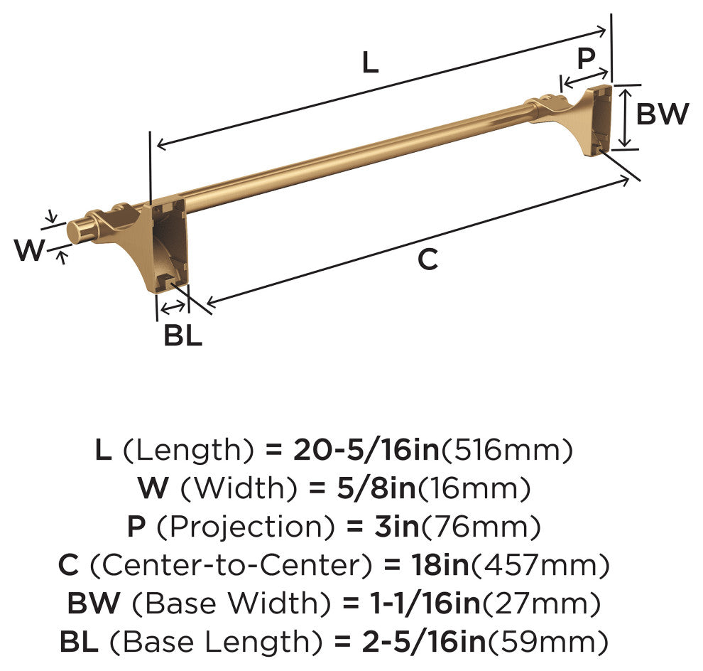 Amerock Davenport Transitional Towel Bar, Champagne Bronze, 18" Center-to-Center