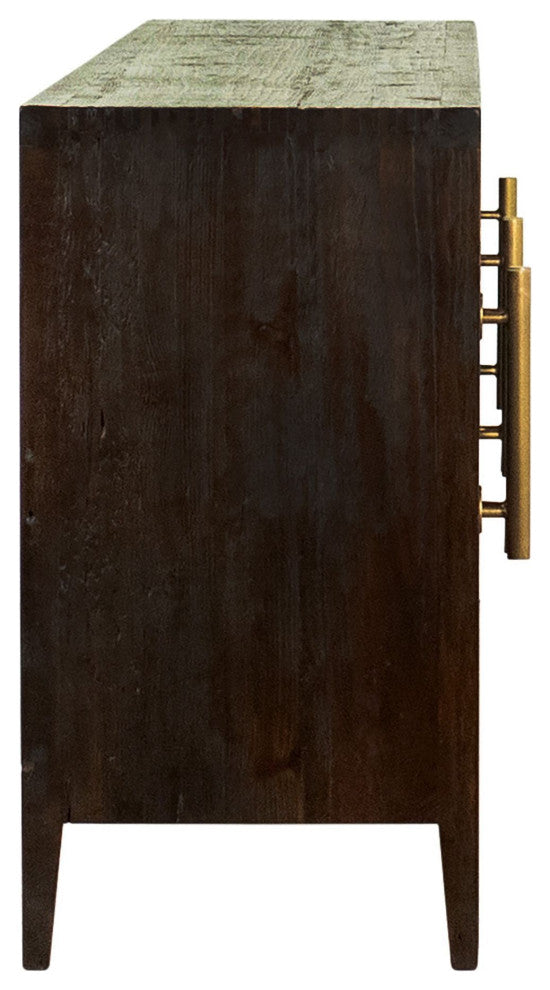 Ellie Reclaimed Pine and Glass Door Sideboard With Pull Hardware, 109" Width