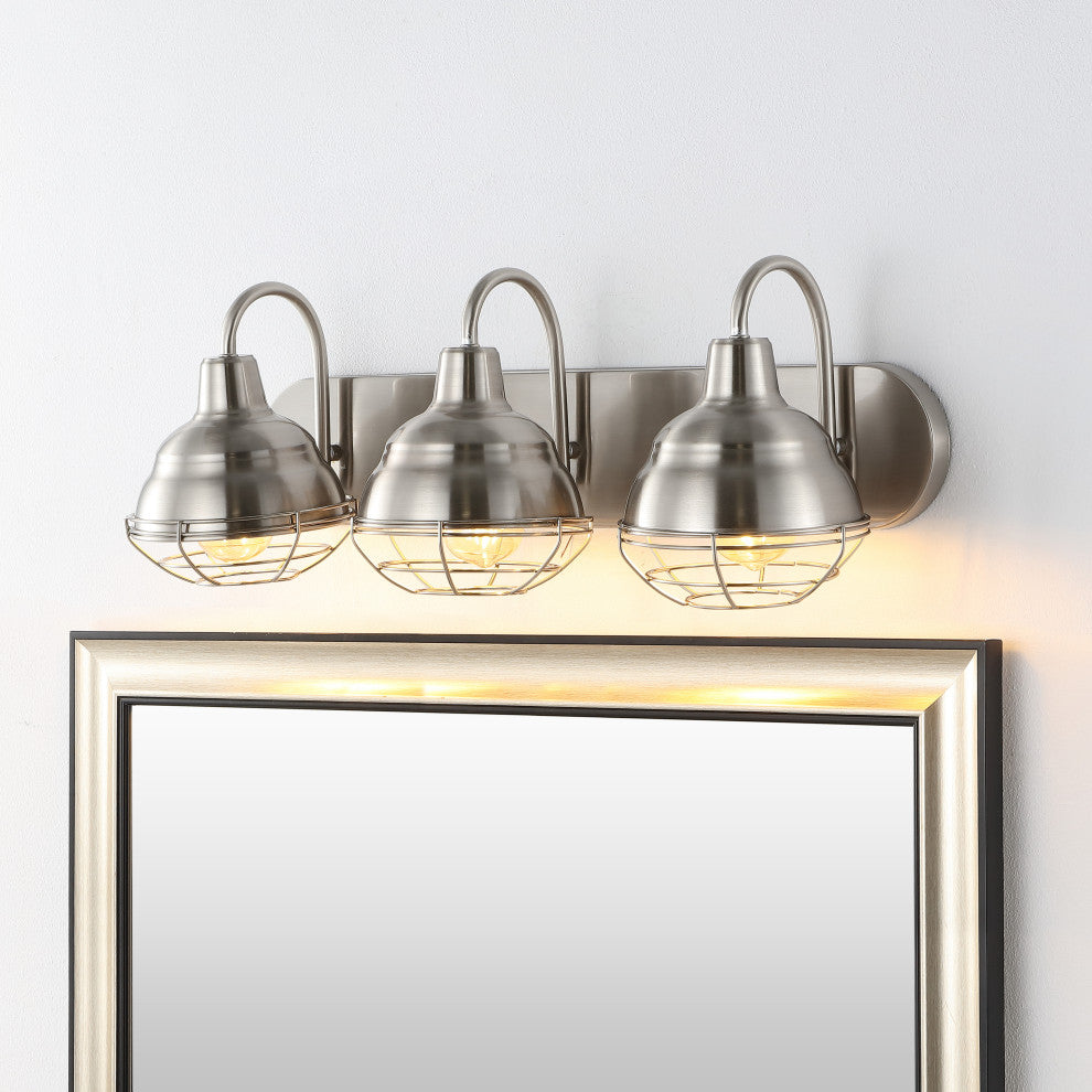 Levi 24.5" 3-Light Industrial Farmhouse Iron LED Vanity, Nickel