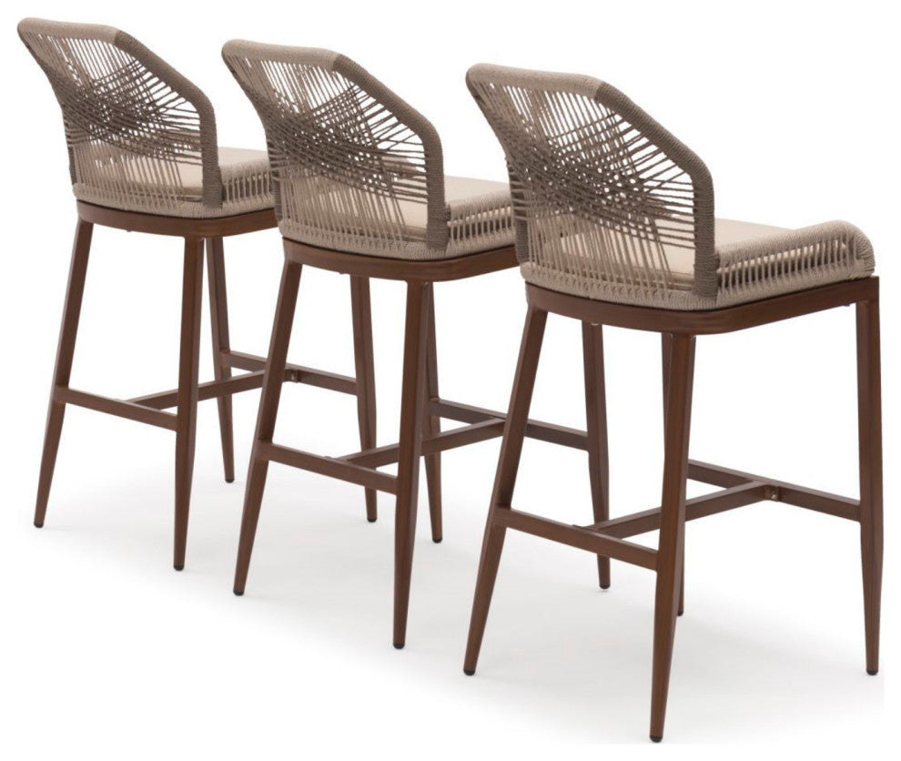 Indoor/Outdoor Weather Proof Bar Stool, 25' Counter Height Stool 2-Pieces Brown