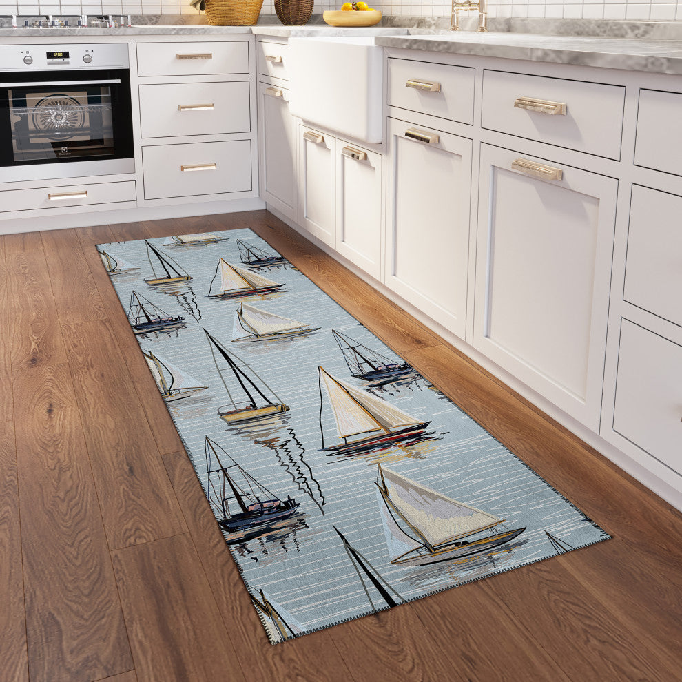 Indoor/Outdoor Harbor HA8 Sky Machine Washable 2'3" x 7'6" Runner Rug