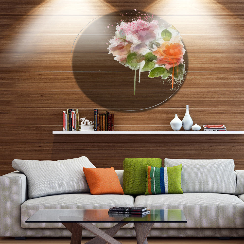 Abstract Hand-Drawn Flowers Sketch, Flowers Round Wall Art, 11"