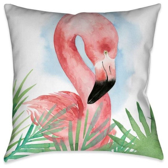 Watercolor Flamingo Outdoor Decorative Pillow, 20"x20"