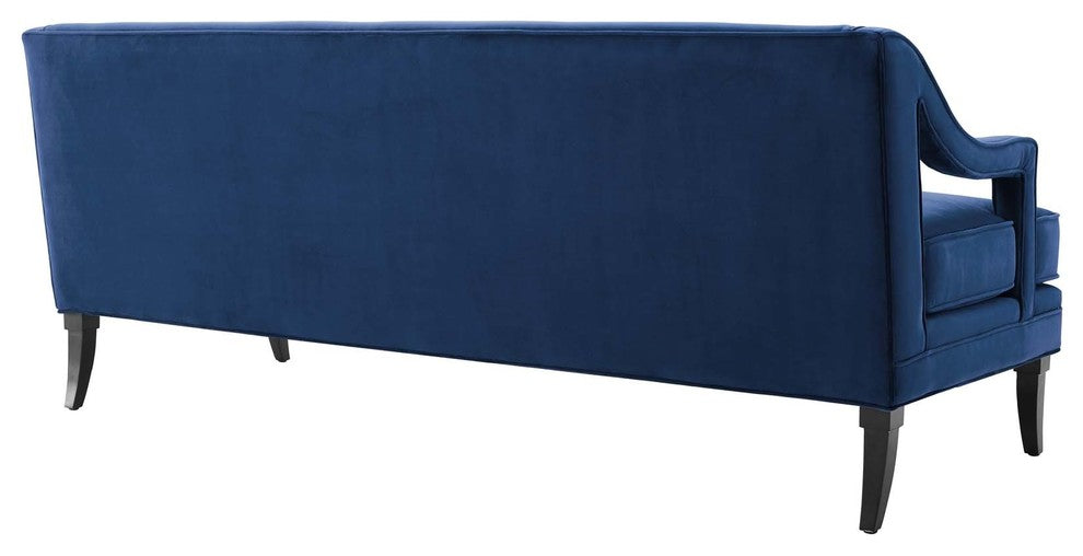 Concur Button Tufted Upholstered Velvet Sofa, Navy