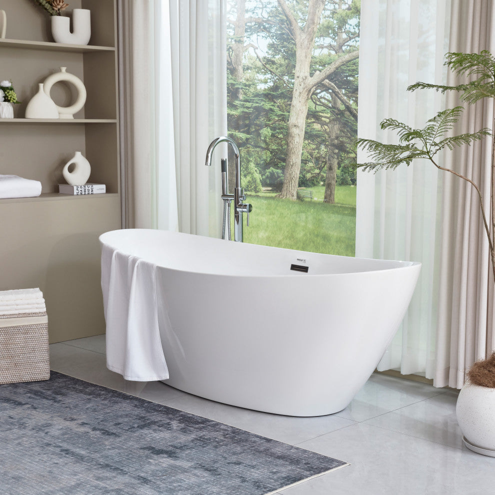 Vanity Art 71" x 33" Acrylic Freestanding Soaking Bathtub, White/Oil Rubbed Bronze