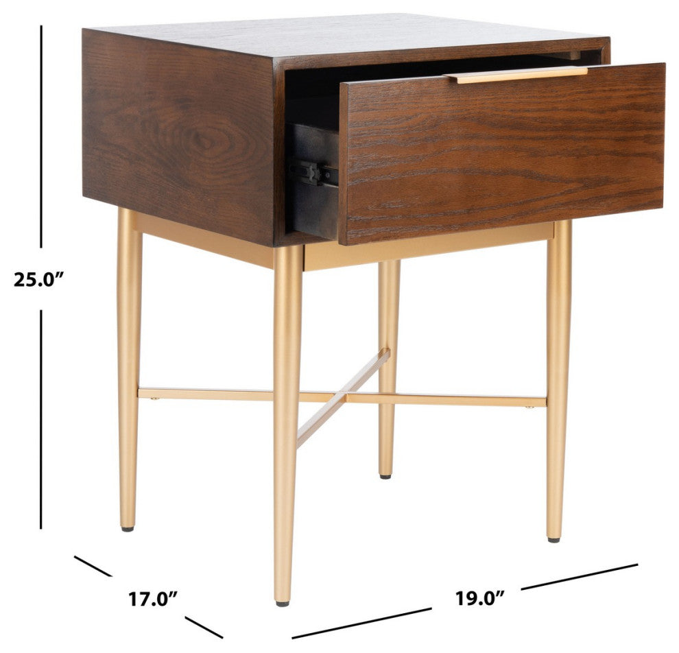 Safavieh Pierre One Drawer Nightstand, Walnut/Gold