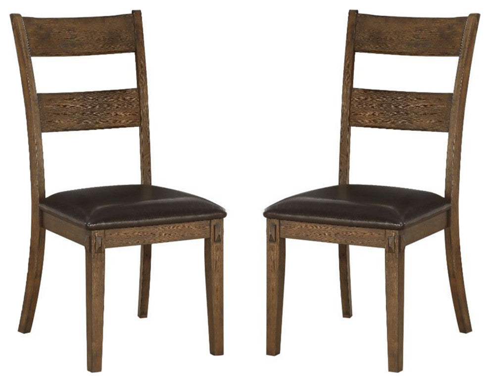 Set of 2 Brown PU Side Chair, Brown/Dark Oak