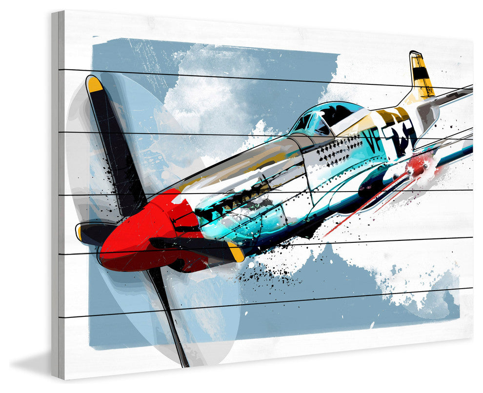 Marmont Hill, "P51 Mustang" by Rick Martin Painting Print on White Wood, 60x40