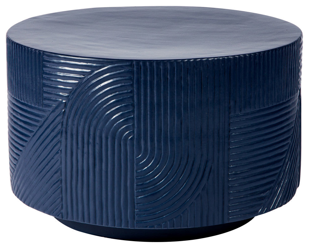 Serenity Textured Ceramic Round Accent Table, Indigo Semigloss