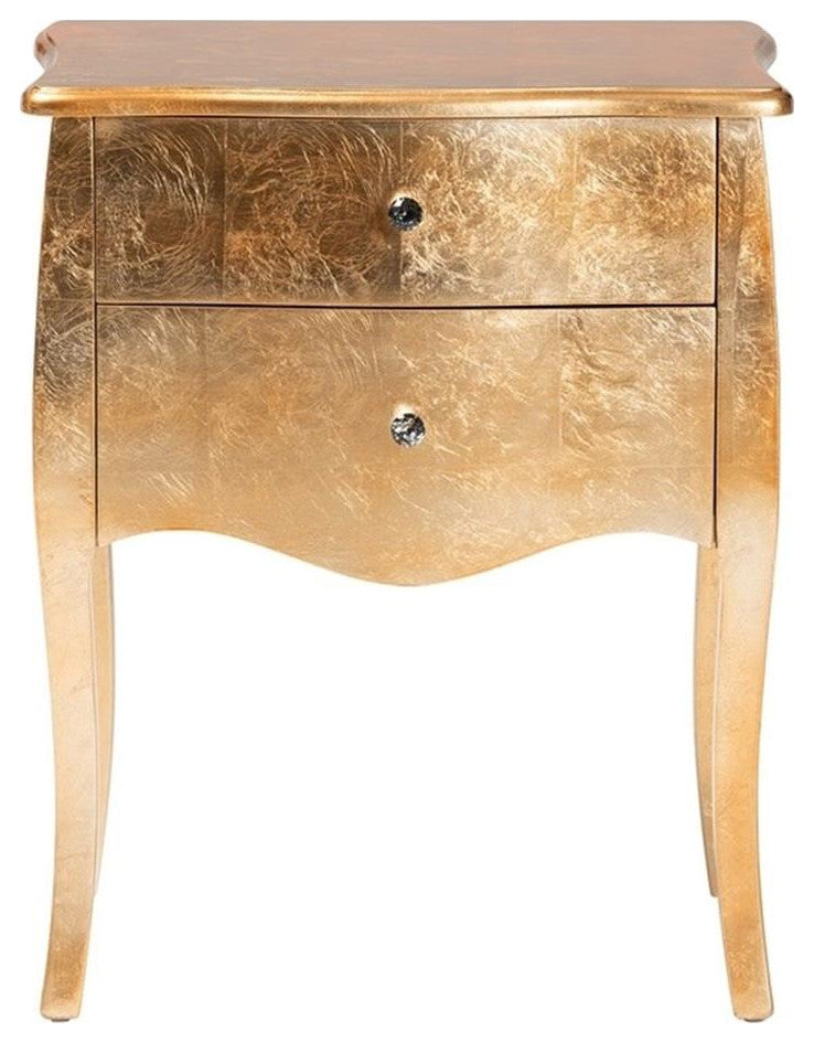 Patrice Classic and Traditional Gold Finished Wood 2-Drawer Nightstand