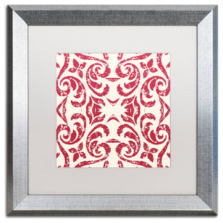 Color Bakery 'Damask Red' Matted Framed Art, Silver Frame, White Mat, 16x16