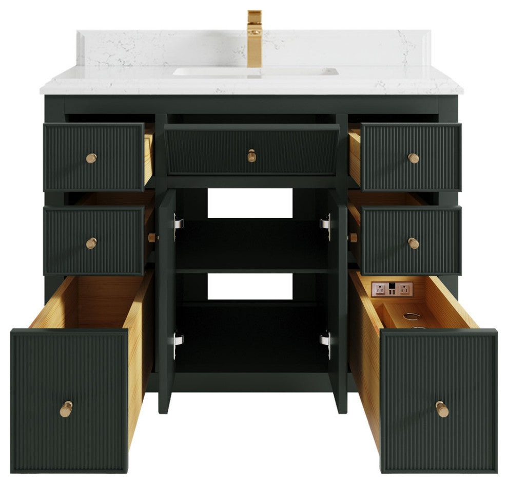 Sonoma 42 Single Sink Reeded Bath Vanity in Dark Forest Green 1.5" Empira Quartz