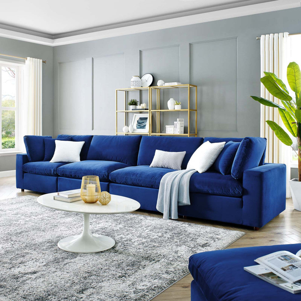 Commix Down Filled Overstuffed Performance Velvet 4-Seater Sofa Navy