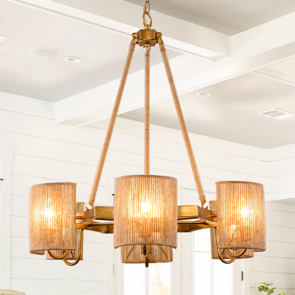 28.74 in. 6-Light Farmhouse Chandelier with Rope Sole shade