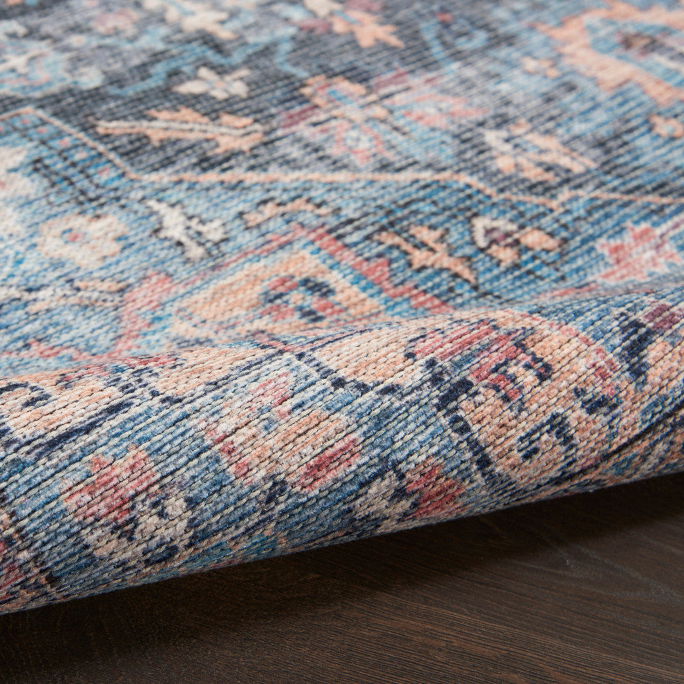 Nicole Curtis Machine Washable Floral Light Blue Multicolor Area Rug, Light Blue Multi, 4' X 6'