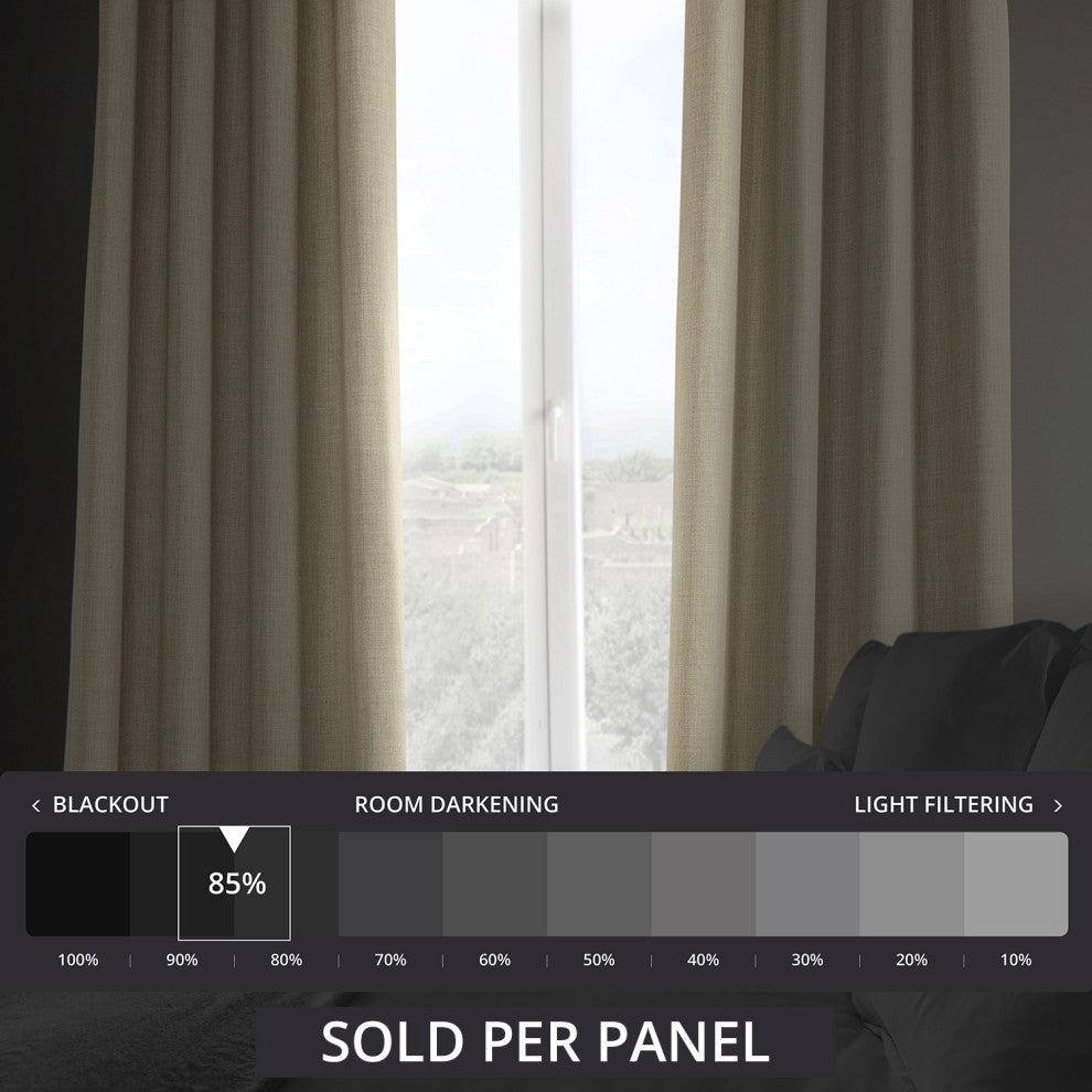 Faux Linen Grommet Room Darkening Curtain Single Panel, Thatched Tan, 50w X 84l