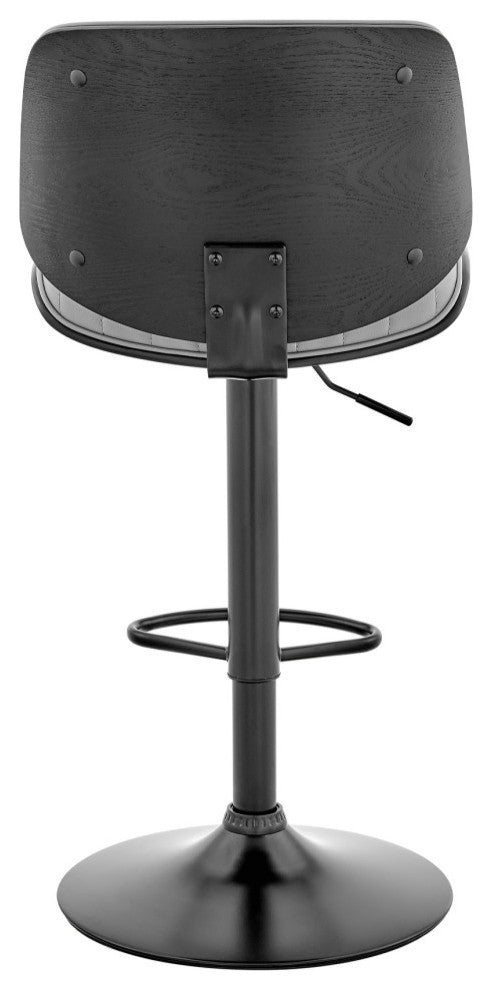 Brock Adjustable Gray Faux Leather and Walnut Wood Bar Stool With Black Base