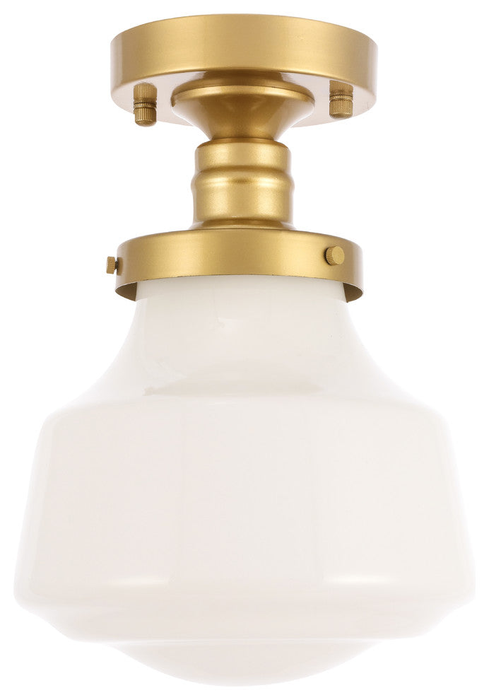 Brass Finish And Frosted White Glass 1-Light Flush Mount