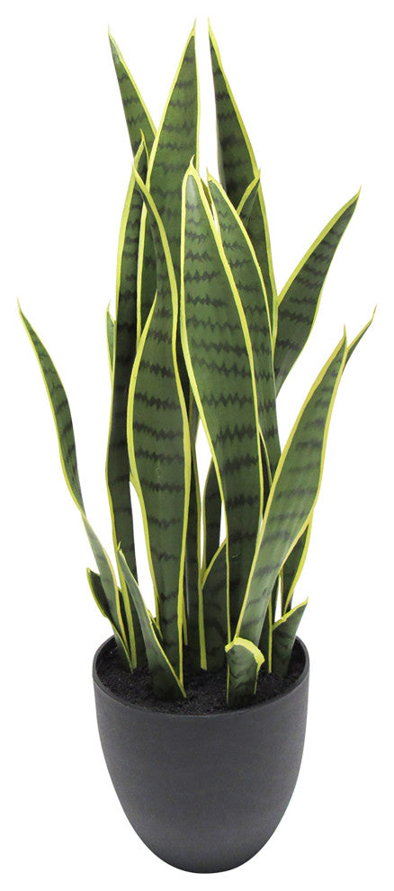 26" Yellow Artificial Sansevieria Snake Plant, Black Pot