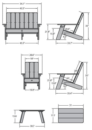 Italica Modern Adirondack Conversation Set, Nantucket Blue