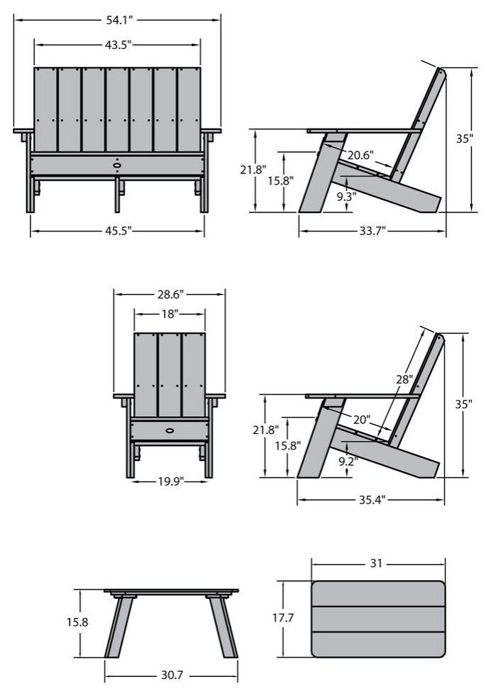 Italica Modern Adirondack Conversation Set, Nantucket Blue