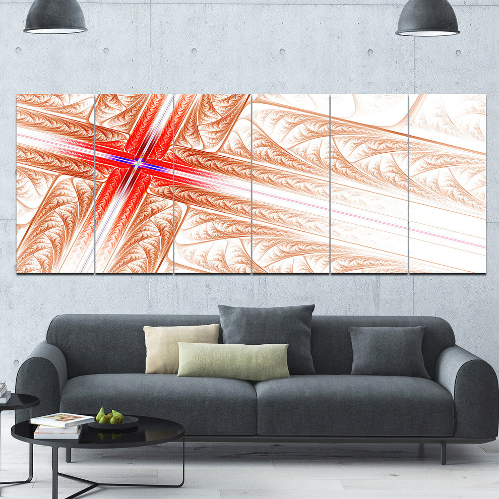 Red Fractal Cross Design, Abstract Art on Canvas, 70"x28", 6 Panels