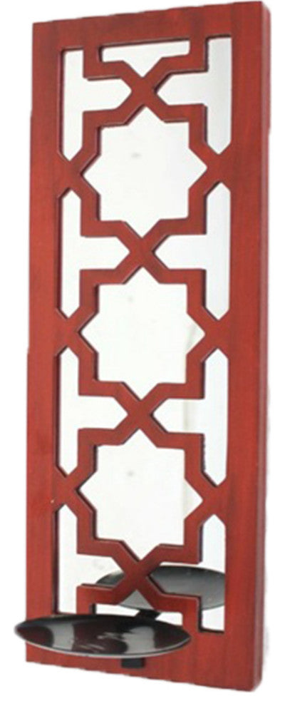 17" x 5" x 6" Red, Wooden Cross Candle Holder Sconce