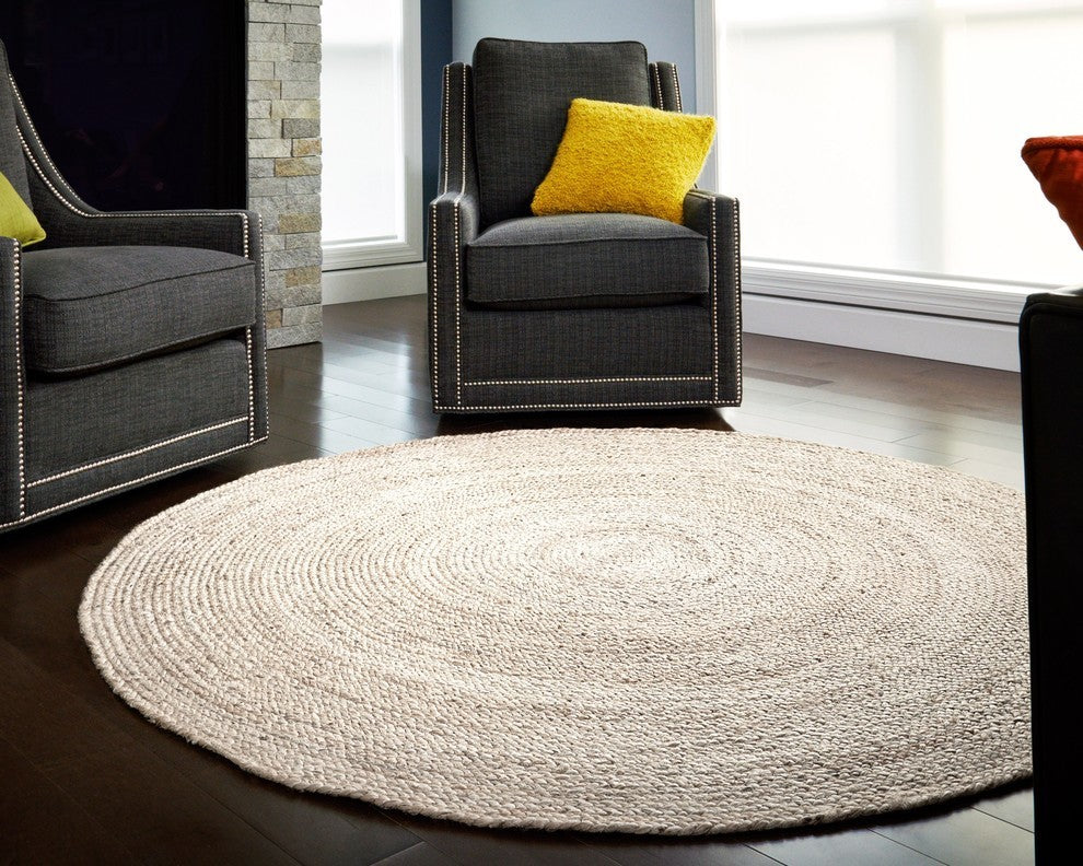 Anji Mountain Kerala Ivory Jute Area Rug, 4' Round
