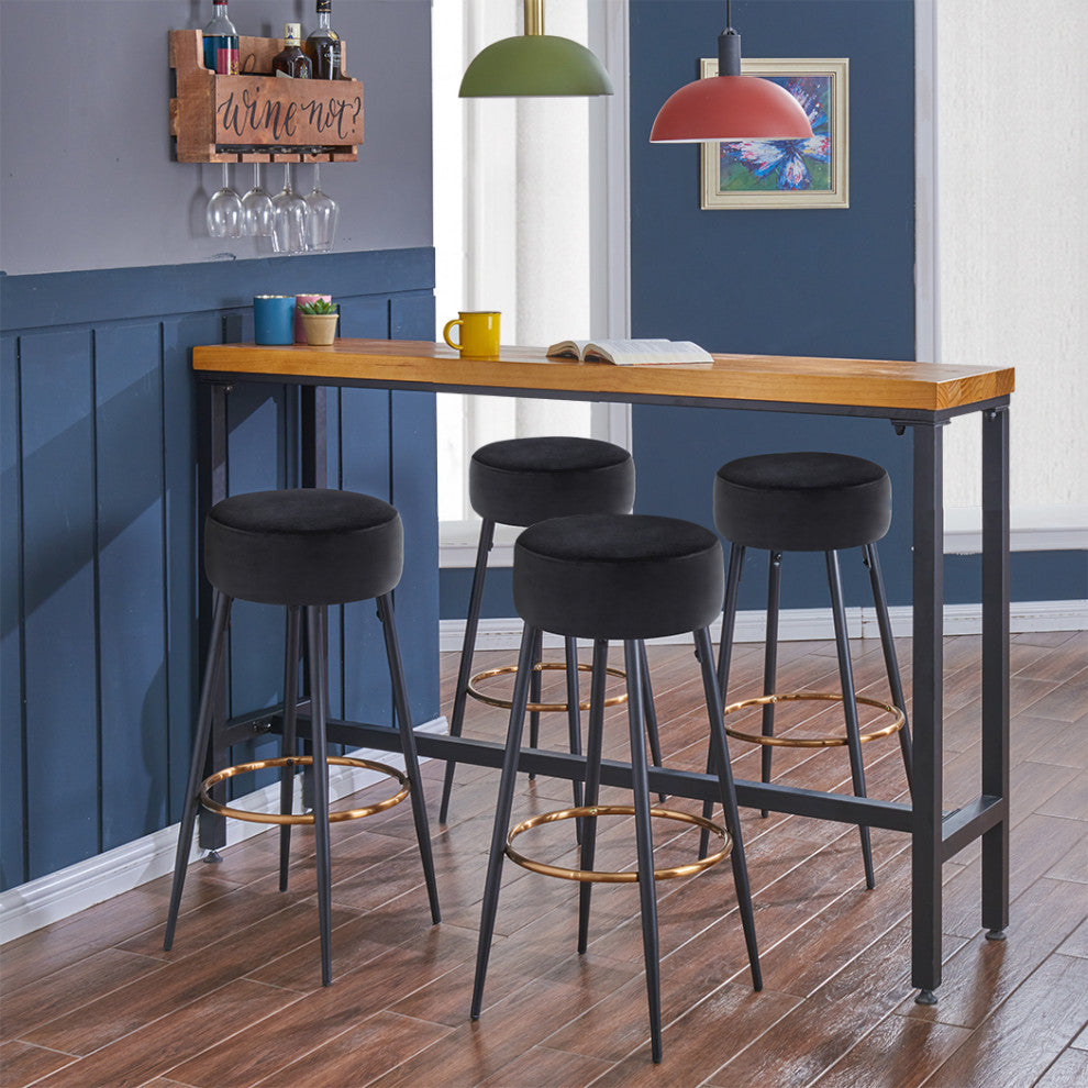 Minimalist Round Bar Stools, Black Velvet - 2 Pcs, 30 Inch