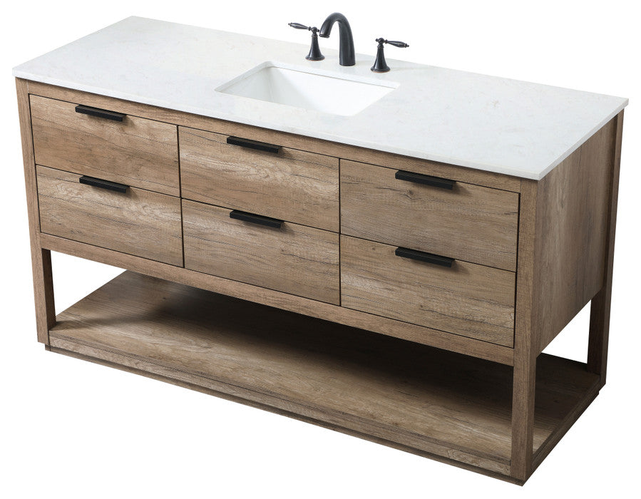 Louie 60" SIngle Bathroom Vanity, Natural Oak